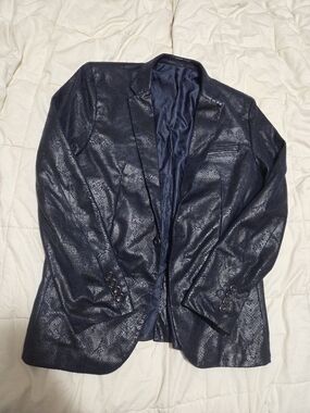 Barabas Men's XL Navy Textured Sport Coat - Single-Breasted Notch Lapel